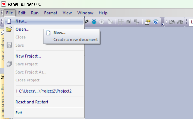 create a project in abb panel builder 600